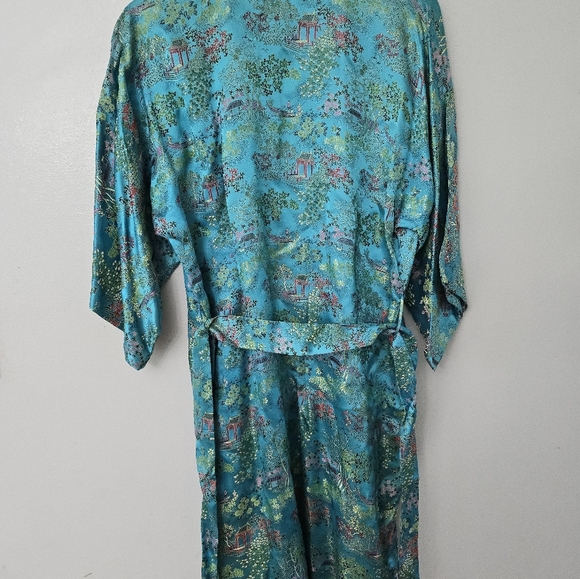 Peony Brand Kimono Robe Womens S Blue Satin Shanghai Vintage Chinese Jacket - Picture 8 of 14
